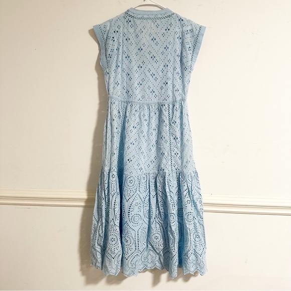 Sundance Astoria Eyelet Blue Buttoned Ruffled Cap Sleeve Tiered Midi Sun Dress - Picture 8 of 13